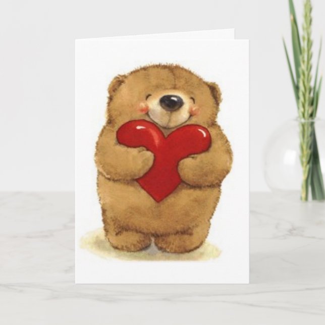 Bear Holding Heart - Valentine Holiday Card (Front)