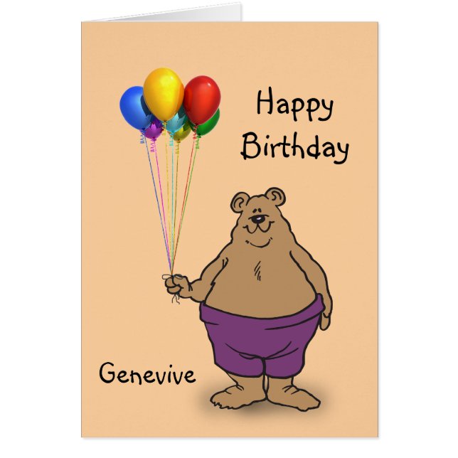 Bear holds Birthday Balloons personalise (Front)