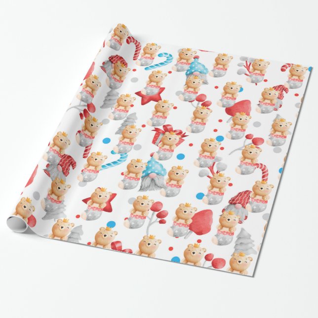 Bear Holidays Customise Wrapping Paper (Unrolled)