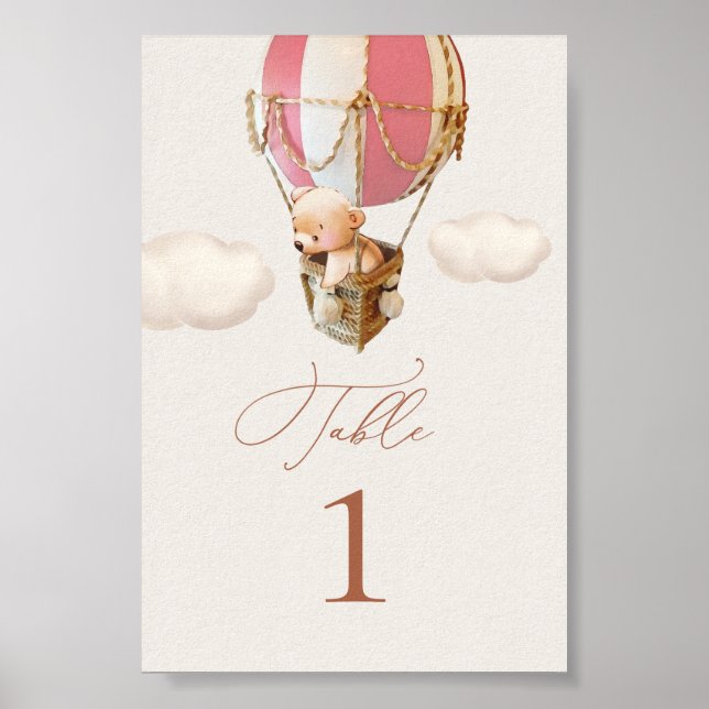 Bear Hot-Air Balloon Table Number Poster (Front)
