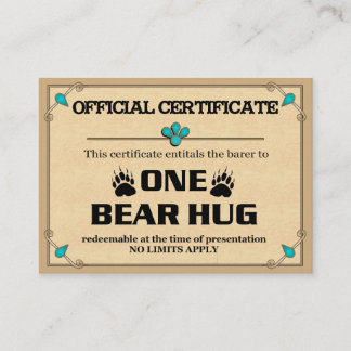 BEAR HUG Certificate Cards