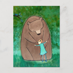 Bear Hug Kids Art Cute Whimsical Green Postcard
