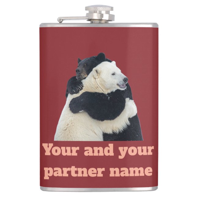 Bear Hug Love (Customisable) Hip Flask (Front)