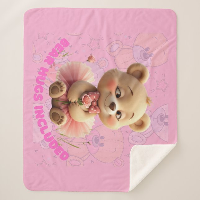 Bear Hugs Included – Sweet Tutu Bear  Sherpa Blanket (Front)