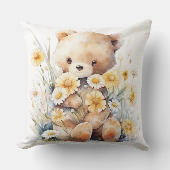 Bear Hugs on Demand: Teddy Bear Clipart Throw Pill Cushion (Front)