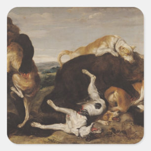 Bear Hunt or, Battle Between Dogs and Bears Square Sticker
