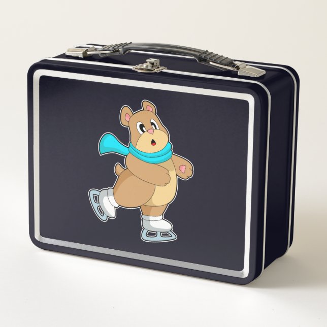 Bear Ice skating Ice skates Metal Lunch Box (Front)
