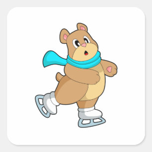 Bear Ice skating Ice skates Square Sticker
