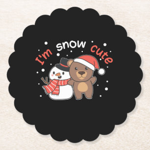Bear I'm Snow Cute Snowman Snow Pun Paper Coaster
