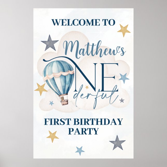 Bear in a Balloon 1st Birthday Welcome Sign (Front)