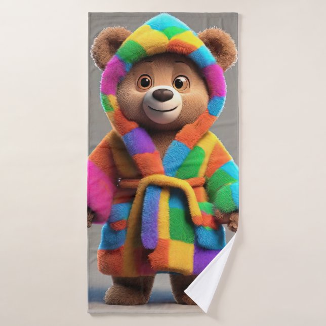 Bear in a colourful robe bath towel (Bath Towel)