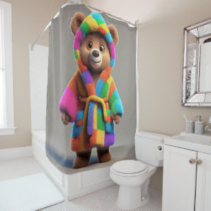 Bear in a colourful robe shower curtain