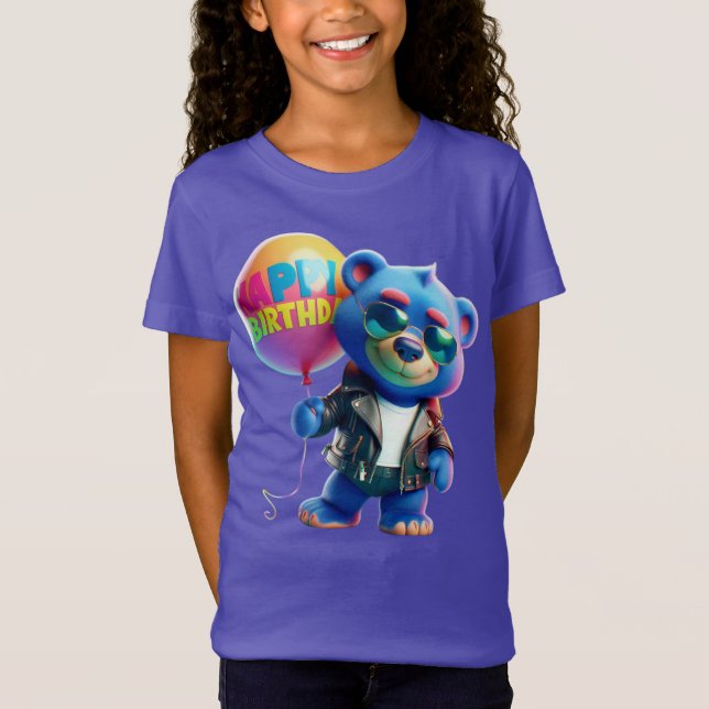  Bear in a Leather Jacket, Happy Birthday, by Nata T-Shirt (Front)