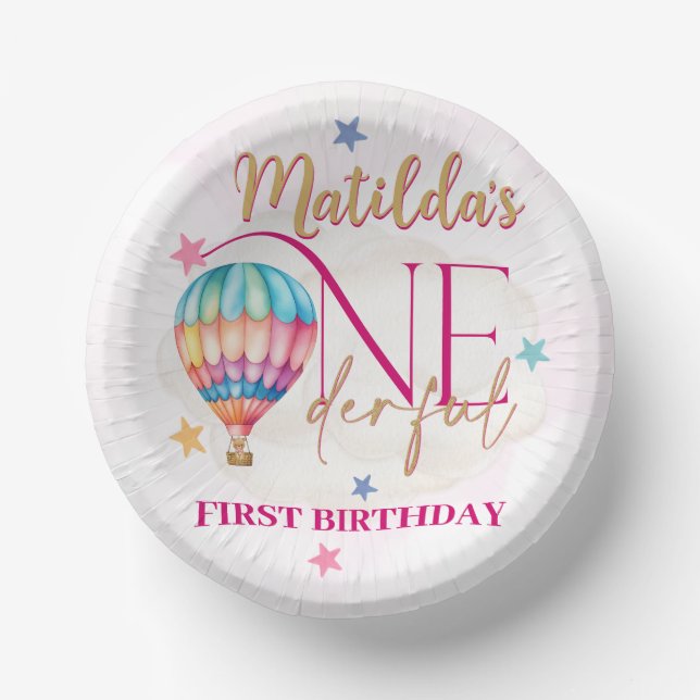Bear in a Pink Balloon 7" Round Paper Plates (Front)
