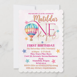 Bear in a Pink Hot Air Balloon Invitations