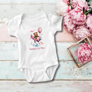 Bear in Aeroplane Daddy Co-Pilot Baby Girl Baby Bodysuit