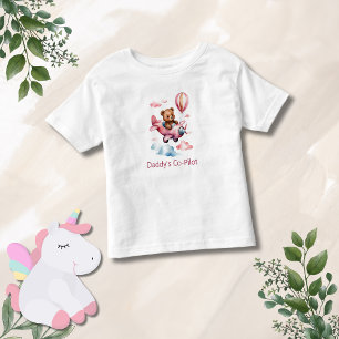 Bear in Aeroplane Daddy's Co-Pilot Girl Gift Toddler T-Shirt