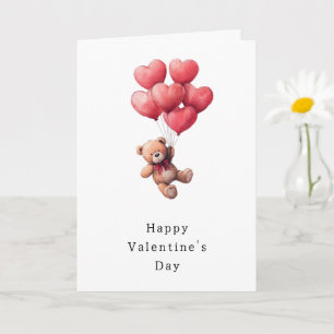 Bear in Air Heart Balloons Valentine's Day Card