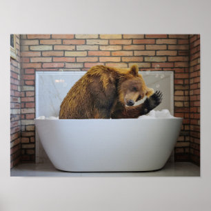 Bear in Bathtub Bubble bath Animal Poster