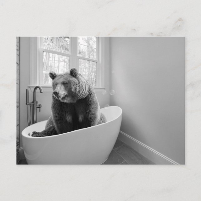 Bear  in Bathtub Bubble bath   Postcard (Front)