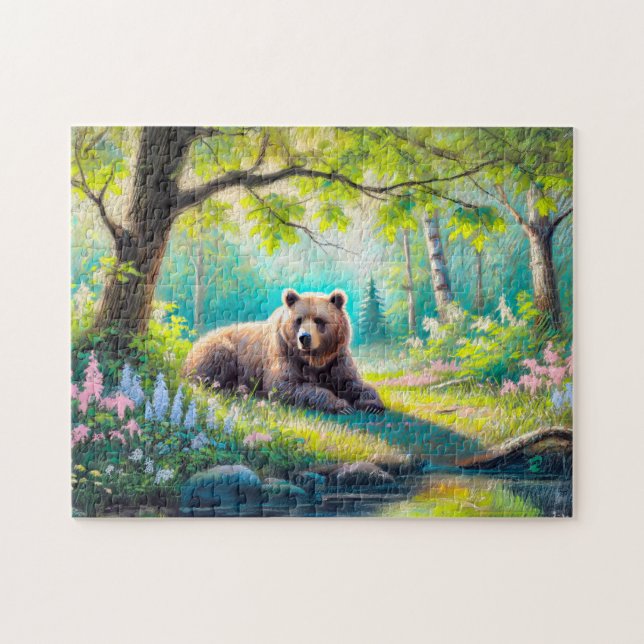 Bear in Forest Glade Pastel Chalk Drawing Jigsaw Puzzle (Horizontal)