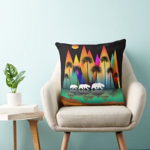 Bear In Forest Modern Mountains Cushion