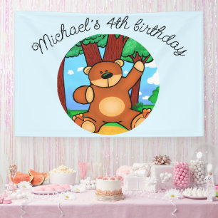 Bear in grassland birthday  banner