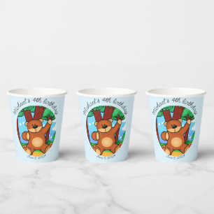 Bear in grassland birthday paper cups
