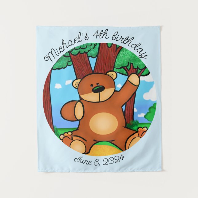 Bear in grassland birthday  tapestry (Front)