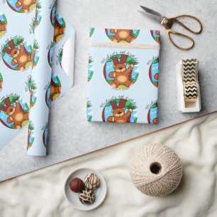 Bear in grassland birthday  wrapping paper