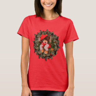 Bear In Holly Wreath Christmas Holiday T-Shirt