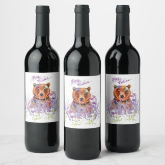 Bear in lavender wine label