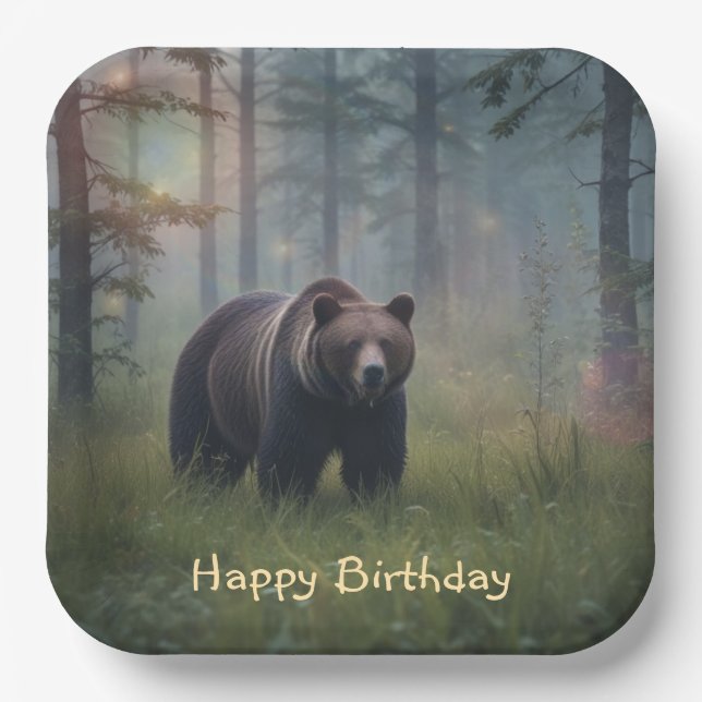 Bear In Magical Forest Paper Plate (Front)