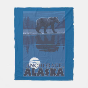 Bear in Moonlight - Anchorage, Alaska Fleece Blanket