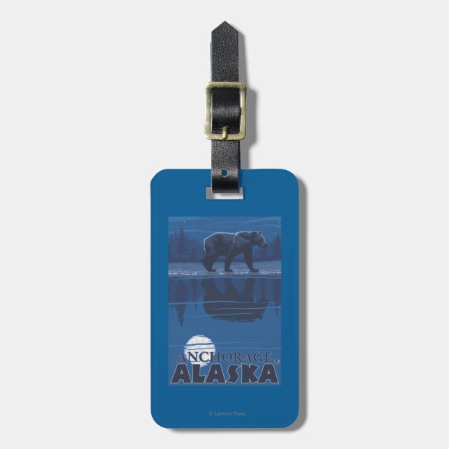 Bear in Moonlight - Anchorage, Alaska Luggage Tag (Front Vertical)