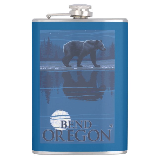 Bear in Moonlight - Bend, Oregon Hip Flask (Front)