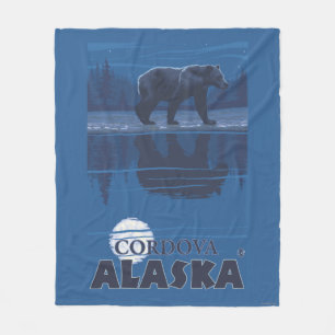 Bear in Moonlight - Cordova, Alaska Fleece Blanket
