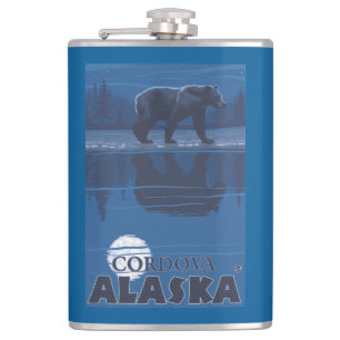 Bear in Moonlight - Cordova, Alaska Hip Flask