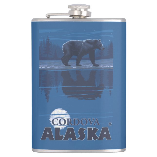 Bear in Moonlight - Cordova, Alaska Hip Flask (Front)