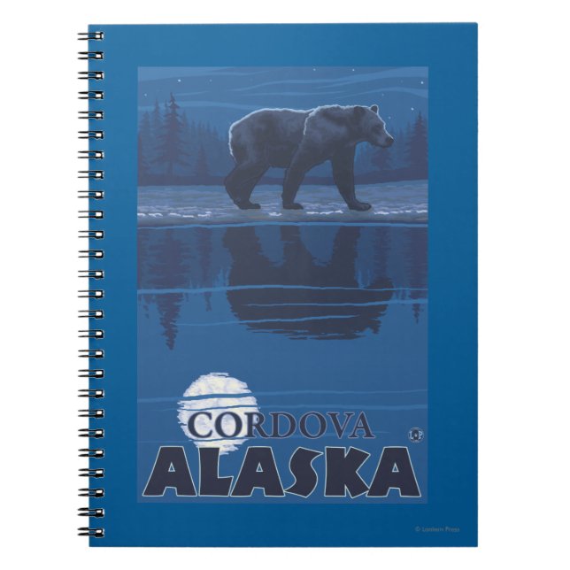 Bear in Moonlight - Cordova, Alaska Spiral Notebook (Front)