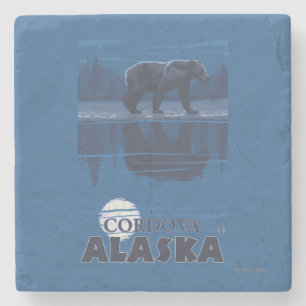 Bear in Moonlight - Cordova, Alaska Stone Coaster