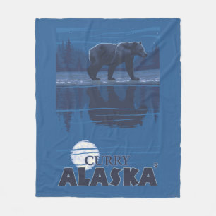 Bear in Moonlight - Curry, Alaska Fleece Blanket