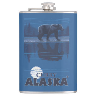 Bear in Moonlight - Curry, Alaska Hip Flask
