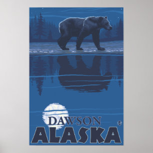 Bear in Moonlight - Dawson, Alaska Poster