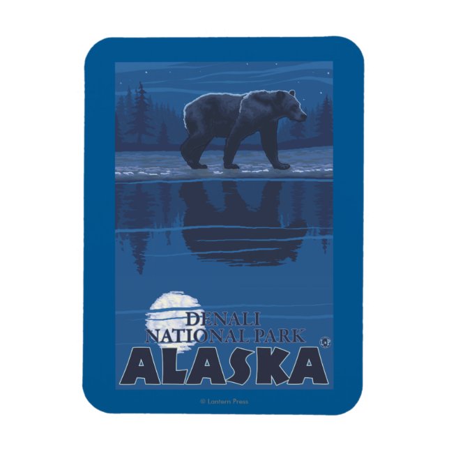 Bear in Moonlight - Denali National Park, Alaska Magnet (Vertical)