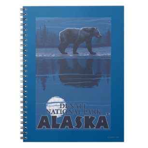 Bear in Moonlight - Denali National Park, Alaska Spiral Notebook