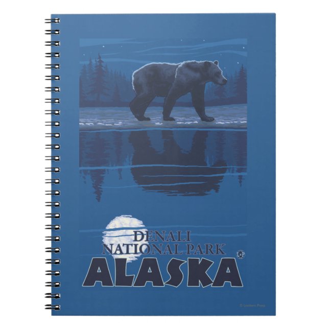 Bear in Moonlight - Denali National Park, Alaska Spiral Notebook (Front)