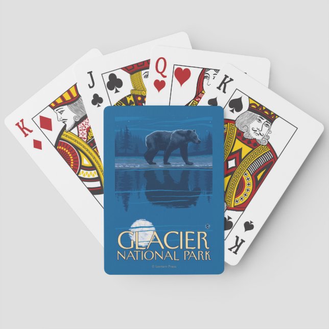 Bear in Moonlight - Glacier National Park, MT Playing Cards (Back)