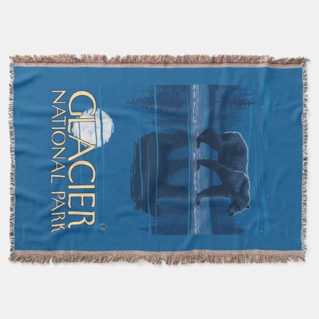 Bear in Moonlight - Glacier National Park, MT Throw Blanket (Front)