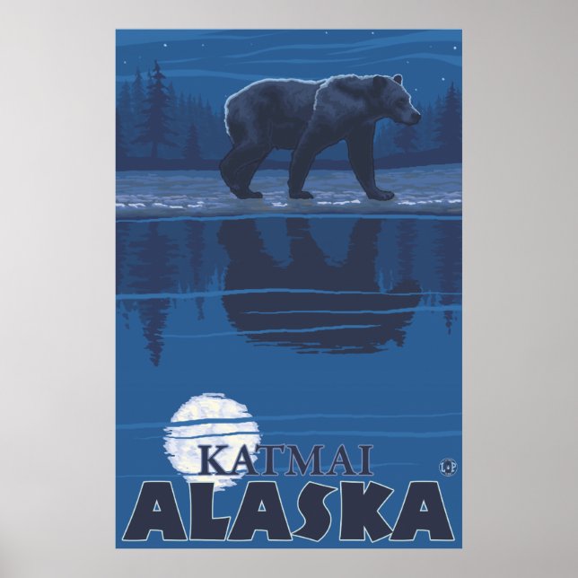Bear in Moonlight - Katmai, Alaska Poster (Front)